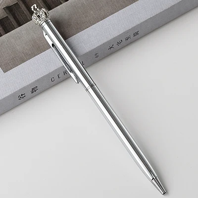 Silver 1Pc Роскошная корона металлическая шариковая ручка новинка персонализированный пользовательский логотип ручки мини смешная девушка свадебные Freebies школьный канцелярский магазин - Цвет: Silver 1Pc