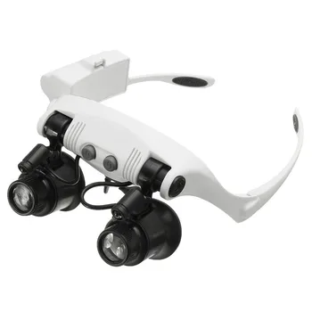 

10X 15X 20X 25X LED Magnifier Double Eye Glasses Loupe Lens Jeweler Watch Repair Measurement with 8 Lens LED lamp