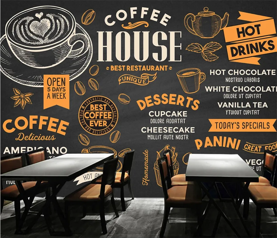 Hand Painted Coffee Theme Black Background Mural Wallpaper 3d Coffee Shop Casual Cafe Snack Bar Industrial Decor Wall Paper 3d Wallpapers Aliexpress