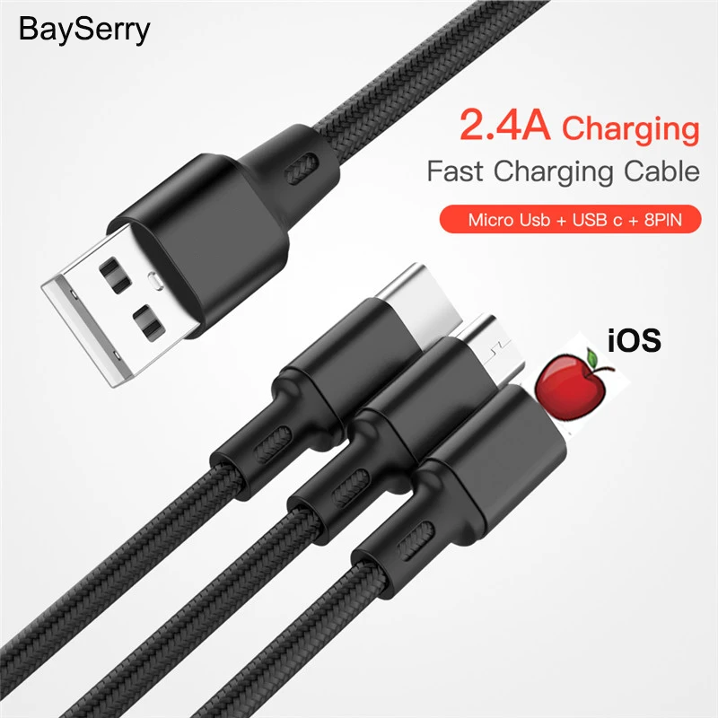 

3 in 1 USB Cable for iPhone XR XS X 8 7 6 3.0A Type C Charger Cable for Samsung S9 Xiaomi LG Micro USB Fast Charge Cord 1.20m