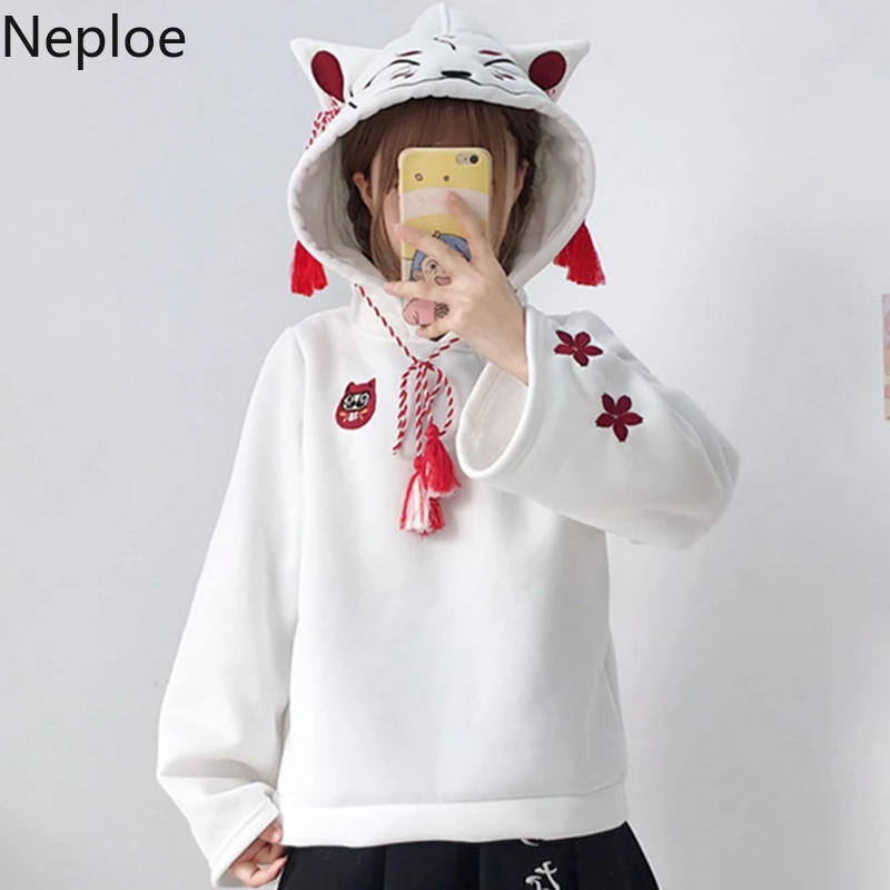 Neploe японские милые модные женские толстовки Harajuku Kawaii мультфильм толстовка с капюшоном вышивка бархат пуловер Топы 55138