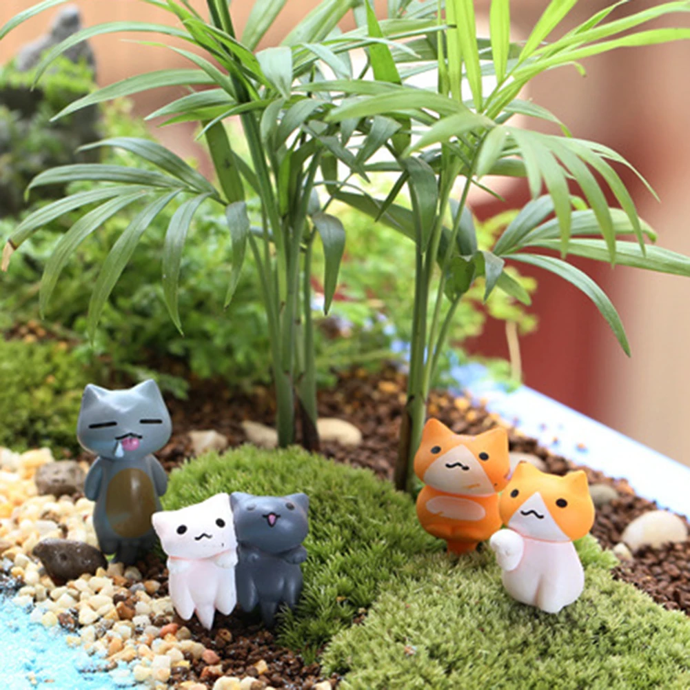 6 шт. Мультяшные кошки фигурки животных DIY Миниатюрные пейзажные автомобильные настольные украшения аксессуары забавные
