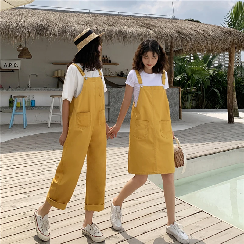 yellow skirt overalls