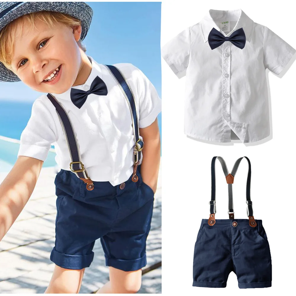 Bow Ties Ring Bearer Outfits With Suspenders Navy Navy Blue Bow
