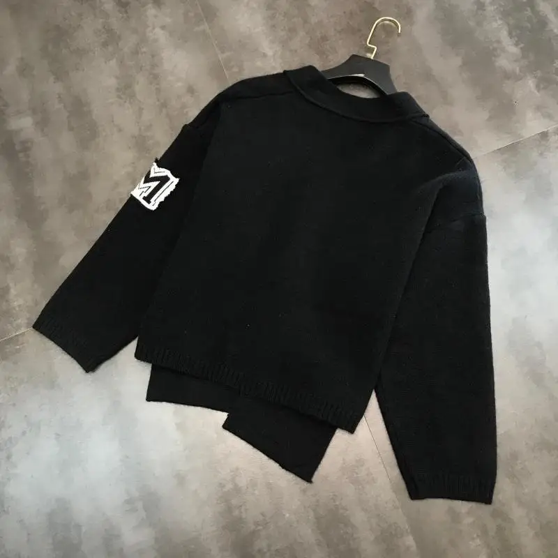 new winter cartoon character label large pocket single-breasted knit sweater female