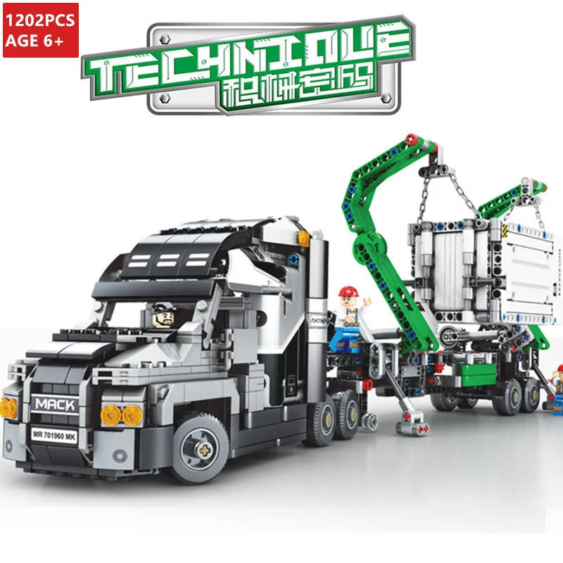 

1202Pcs Container Truck Vehicles Car Building Blocks Sets LegoINGLs Technic City DIY Juguetes Playmobil Kids DIY Assembly Toys