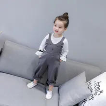 Осенние штаны на подтяжках для маленьких девочек, детские хлопковые штаны с рисунком, комбинезоны, брюки, одежда