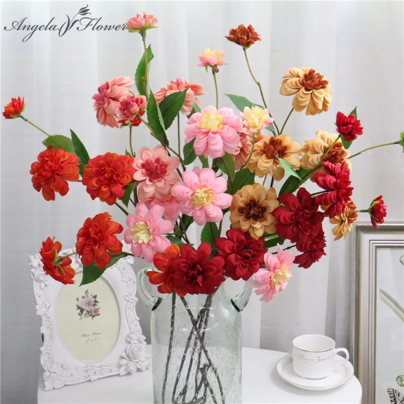 

7 heads artificial flower dahlia single branch DIY wedding flower wall material home Christmas decor Valentine's Day gift rose
