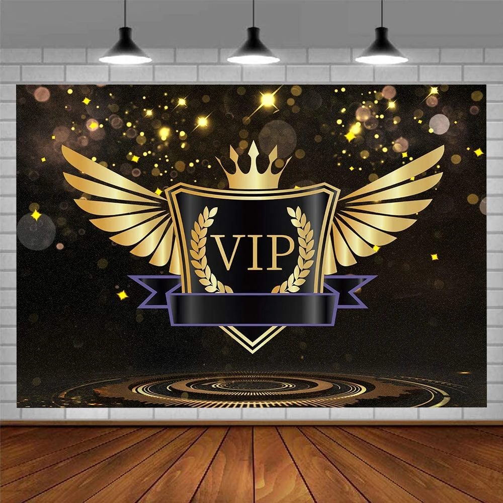 Vip Photography Backdrop Gold Crown Angel Wings Trophy Background Black  Glitter Sequins Star Event Stage Birthday Party Decor - Backgrounds -  AliExpress