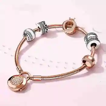 

100% 925 silver sterling glitter Crown the charm pink hearts of the spacing charm clip hearts bracelet moments together