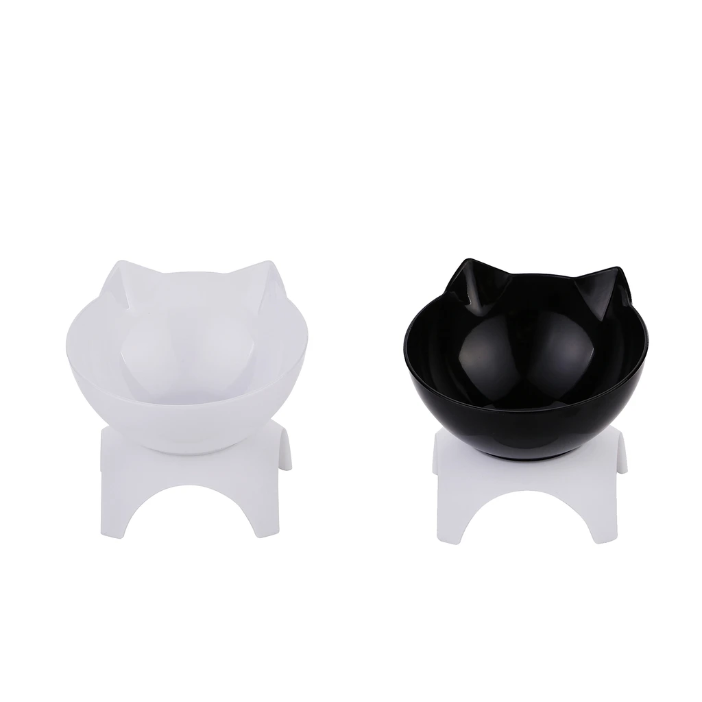 Cute Cat Dog Elevated Bowls 15° Tilted Raised Food Container With Stand Single Bowls Black White