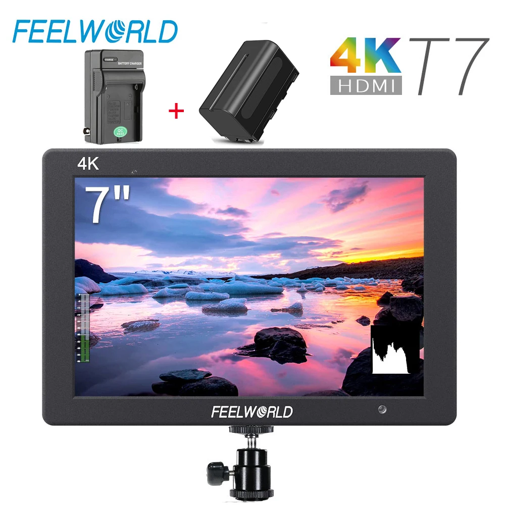 Feelworld T7 7 дюймов ips 1920x1200 HDMI на камеру полевой монитор Поддержка 4K вход выход видео монитор+ NP750 батарея+ зарядное устройство - Цвет: with Battery Charger