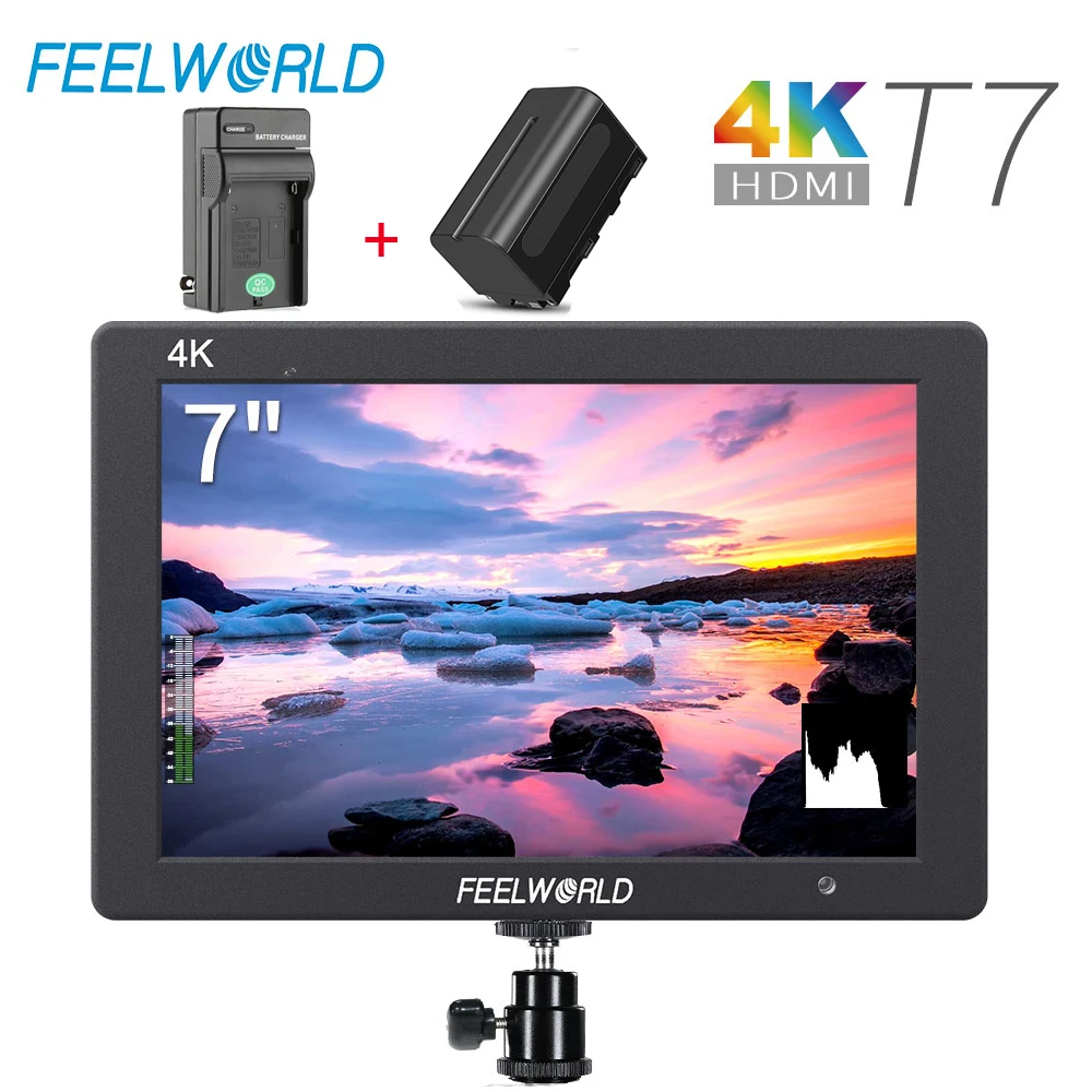 with Battery Charger Feelworld T7 7 дюймов ips 1920x1200 HDMI на камеру полевой монитор Поддержка 4K вход выход видео монитор+ NP750 батарея+ зарядное устройство - Цвет: with Battery Charger