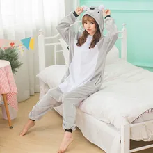 Women Cute Animal Koala Pajama Kawaii Onesie Adult Overalls Festival Party Suit Winter Sleepwear Gray Soft Flannel