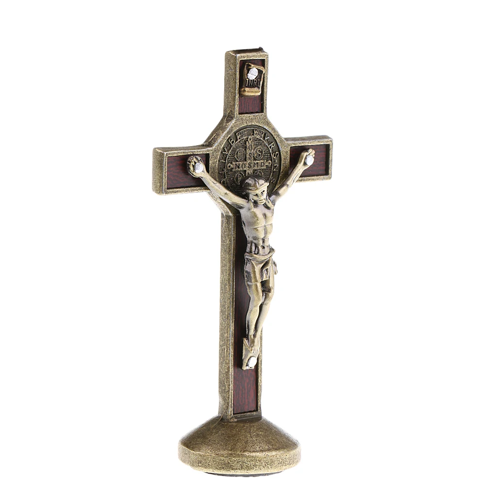 Alloy Crucifix Jesus Christ Cross Statue Figurine Perfect Gifts for Car Home Chapel Decoration
