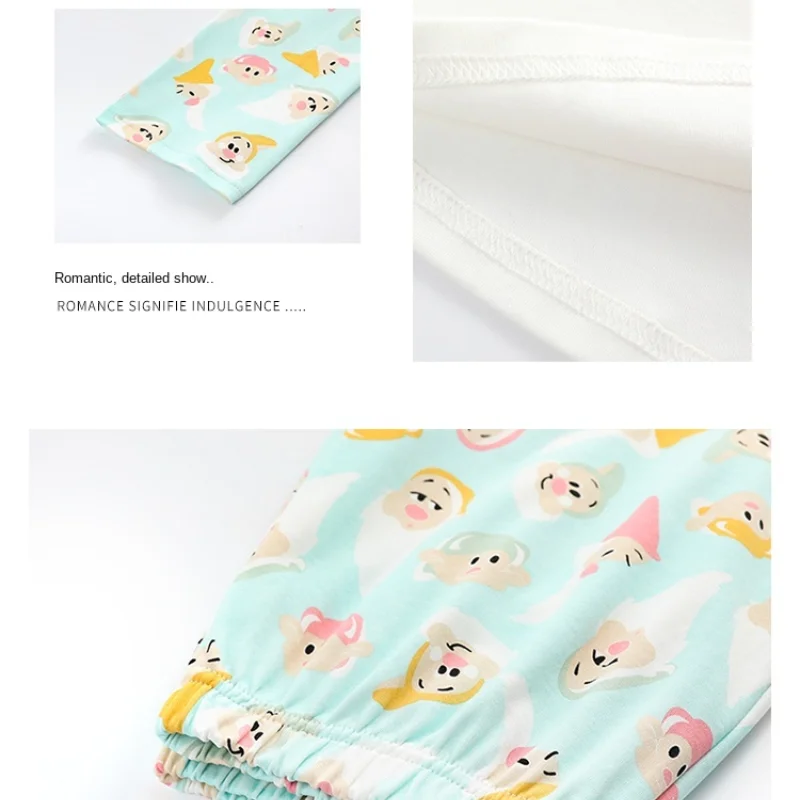Disney Cartoon Snow White Dwarf Long Pajamas Set Lady Autumn Winter Cotton Long Sleeve Trousers Suit Printing Kawaii Pyjamas Set