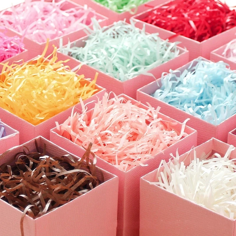 20/50g Paper Raffia Candy Boxes DIY Gift Filling Box Filler Material Colorful Shredded Crinkle Wedding Marriage Party Decoration