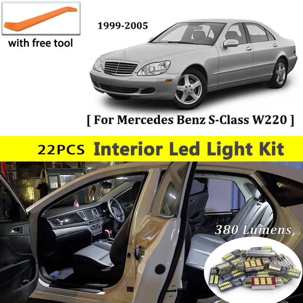 22 шт. белые светодиодные с CANBUS салона автомобиля Комплект ламп для Mercedes Benz S Class W220 светодиодные Внутренние огни 1999-2005