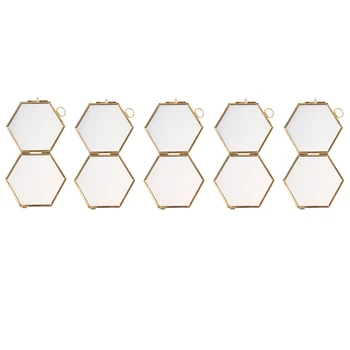

5pcs Hanging Glass Hexagon Photo Picture Frame Artwork Holder 8.8x8.5cm