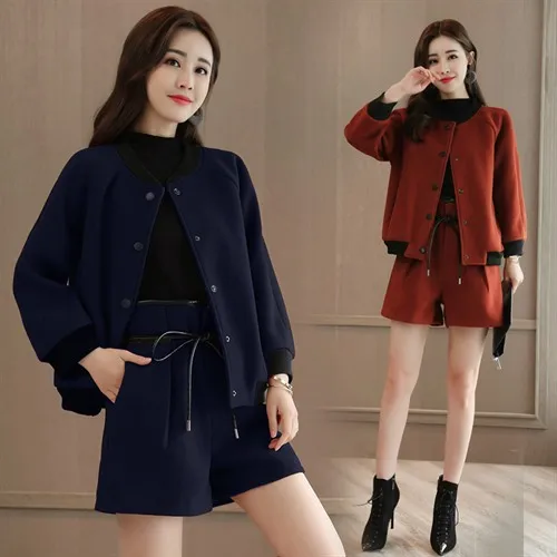 

2019 Autumn And Winter New Style Korean-style Fashion Casual Cropped Jacket + Shorts Two-Piece Set Fashionable Short Short-heigh
