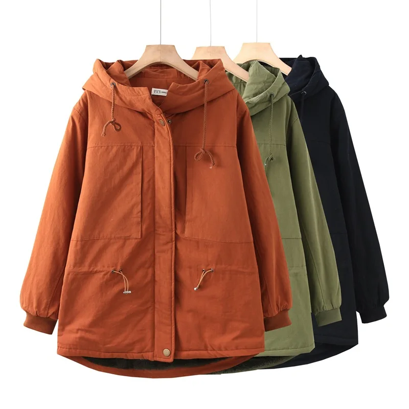

Japanese-style Mori Girl Line Sweet Retro Solid Color Loose Thick Warm Casual GIRL'S Hooded Cotton Coat