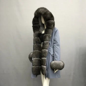 

2019 fashion winter jacket women real fur coat natural real fox fur collar loose long parkas big fur outerwear Detachable