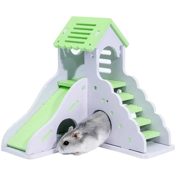 

House Villa Cage Exercise Toys for Hamster Hedgehog Mouse Guinea Pig Guinea Pig Toys Wood Hamster Slide Toy Healthy Small Pet Su