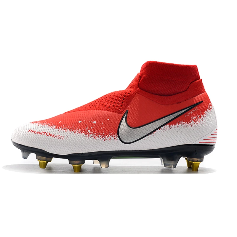 Nike Phantom VSN Elite DF SG-Pro Anti-сабо; большие размеры 39-45 высокие ботильоны футбольные бутсы обувь Футбол бутсы Для мужчин Бутсы Обувь для футбола - Цвет: Red White Silver