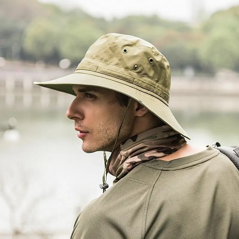 WINJUD Caps for Men Sun Protection Wide Brim Fishing Bucket Mesh Boonie Outdoor Safari Hat 