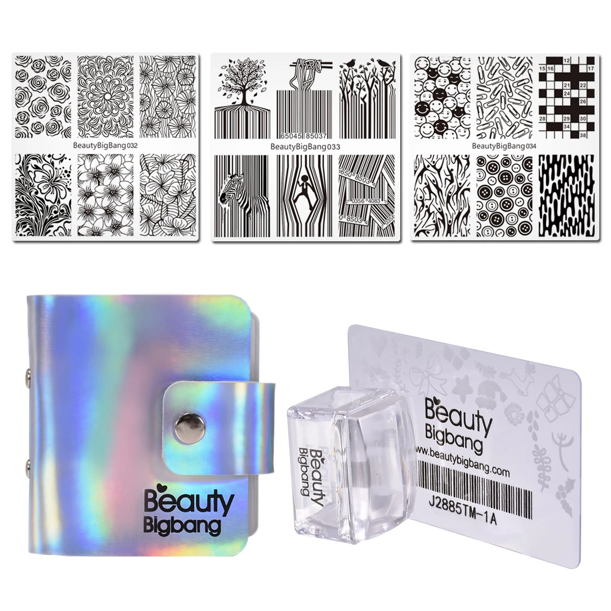 Beautybigbang 33Pcs/set Square Nail Stamping Plate Geometric Flower Animal Love Christmas Plates Nail Art Stamp Template Scraper
