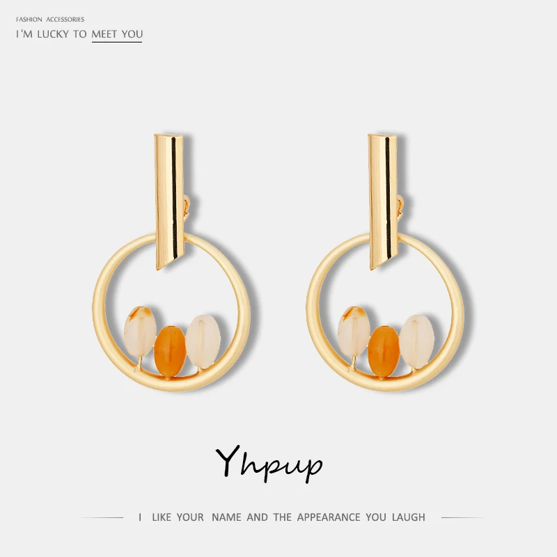 

Yhpup Trendy Minimalist Copper Round Geometric Dangle Earrings Natural Stone Earrings Brincos for Women Party Jewelry Gift 2019