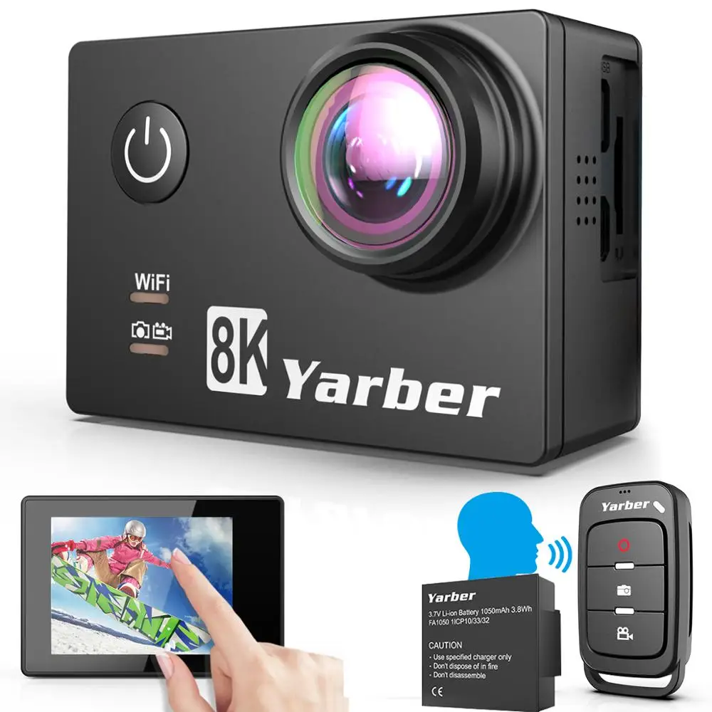 Yarber 8K WIFI Экшн камера 4K 60fps 20MP HD 40M Водонепроницаемая приложение дистанционное