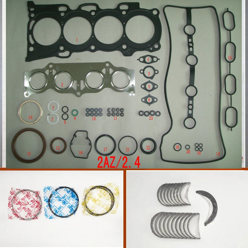 

2AZ 2AZFE Full gasket set kit crankshaft connecting rod bearing piston ring for TOYOTA CAMRY RAV4 SOLARA AVENSIS VERSO 2.4L