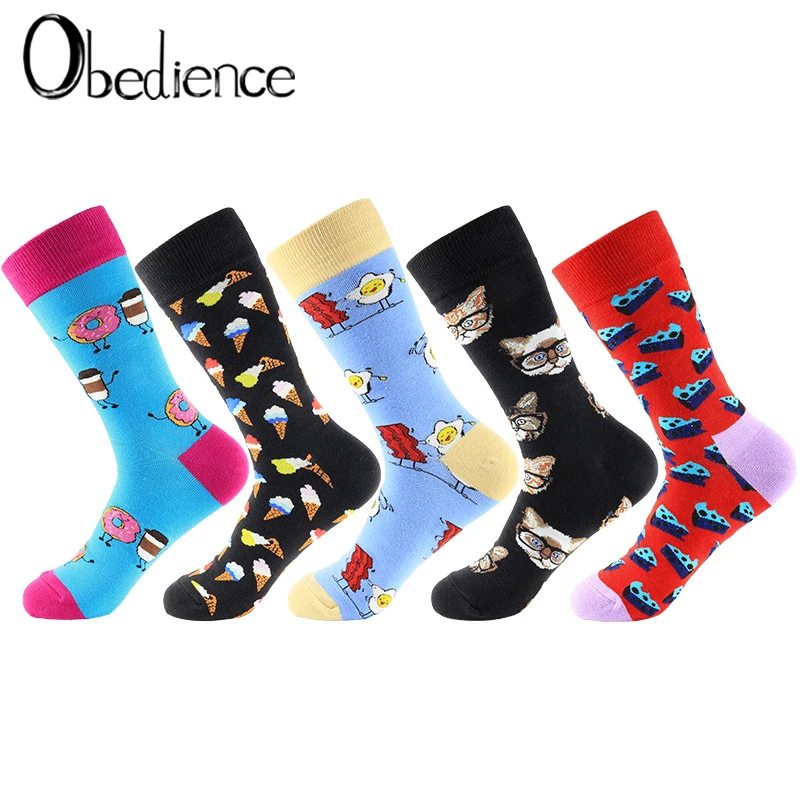 

Women Socks Funny Cute Cartoon Fruits cat Egg Cookie Donuts Food Happy Japanese Harajuku skateboard Socks