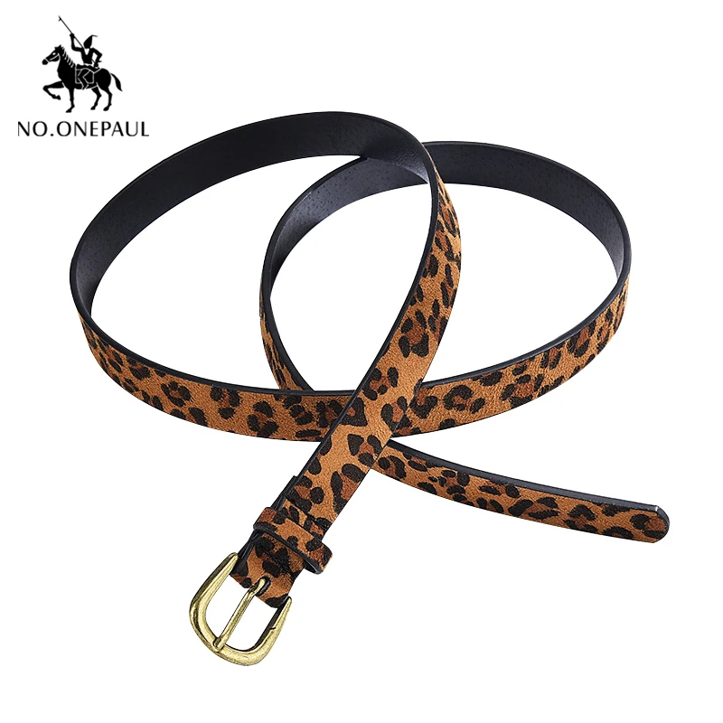 

NO.ONEPAUL New women belt leopard trend high quality ladies fashion leather thin belt alloy pin buckle material with slim jeans