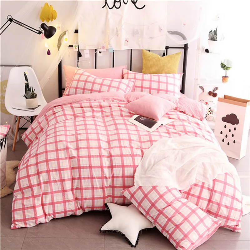 cheap Pink square princess style 1or2 Person Duvet Cover set king queen full size Bedding Set