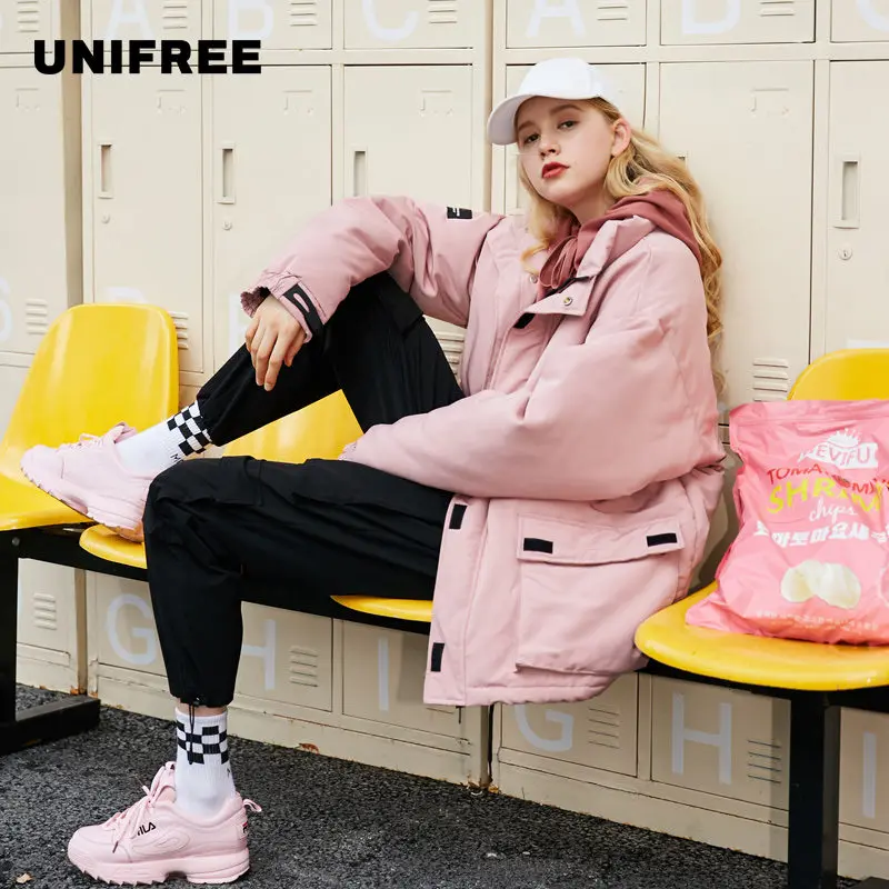UNIFREE Новинка 2019 зимний женский пуховик розового цвета уличная модная верхняя