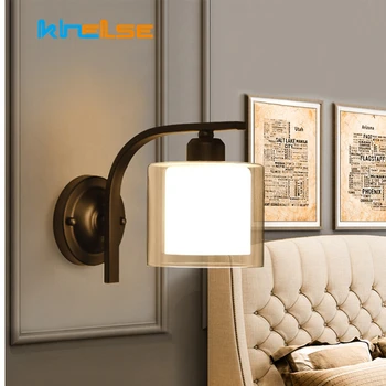 

American Loft retro Wall Lamp White glass lampshade Wall Sconces Balcony bedroom bedside Stair Decoration wall lighting Fixture