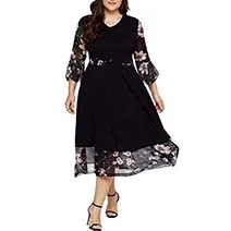 2019-5XL-Big-Size-Dress-Spring-Elegant-Printing-Stitching-Dresses-Fashion-Women-Clothing-Vestido-Black-Long