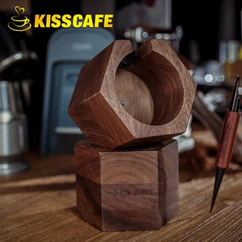 

New Espresso Coffee Powder Base Hexagonal Solid Wood Handle Support Frame Horizontal Walnut Wood Coffee Filter Tamper Holder