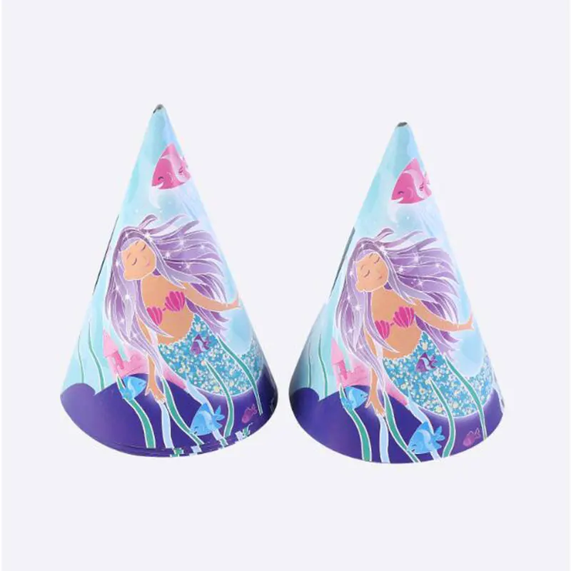 8pcs Paper Hat Синий Русалочка День Рождения декорации одноразовые набор столовых приборов Русалочка чашки тарелки салфетки Дети День рождения Unicornio вечерние принадлежности - Цвет: 8pcs Paper Hat