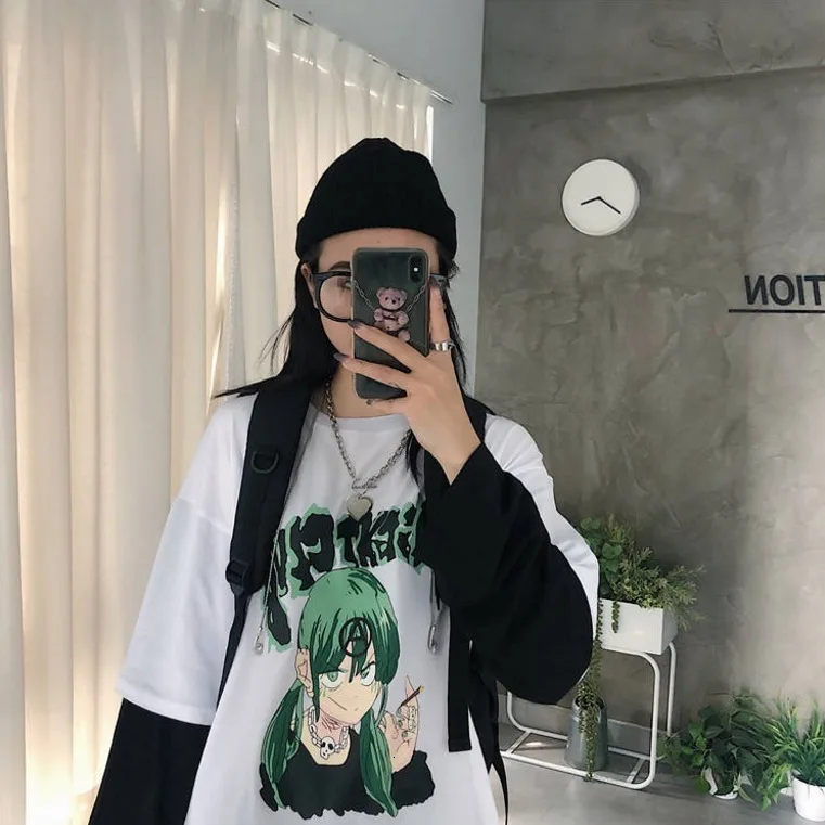 Для женщин Harajuku Винтаж футболка с длинным рукавом для девочек; корейский в стиле "петчворк" с надписями и принтом с О-образным вырезом, с эластичной резинкой на весну и зиму Топ Femme - Цвет: tshirts