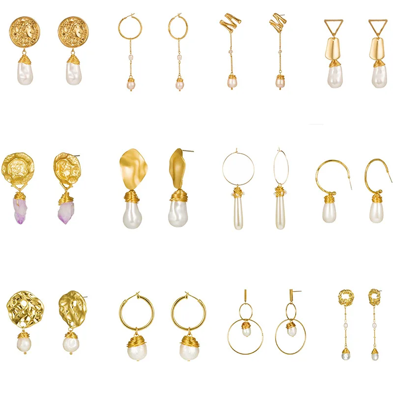 

More Than 100 Styles Gold Pearl Earrings Baroque Pearl Handmade Fashion Jewelry Korean Red Personality Earrings
