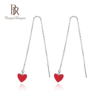 

Bague Ringen Fashion Heart Shape Ruby 925 sterling silver Long Earring for women Wedding Party Valentines Day Fine Jewelry Gift