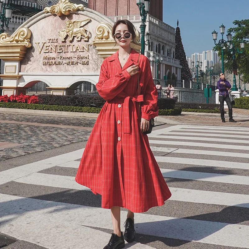

Photo Shoot Plaid Dress Women Dress over-the-Knee Spring And Autumn 2020 New Style Skirt Fairy Immortal MORI Series Slim Fit Deb