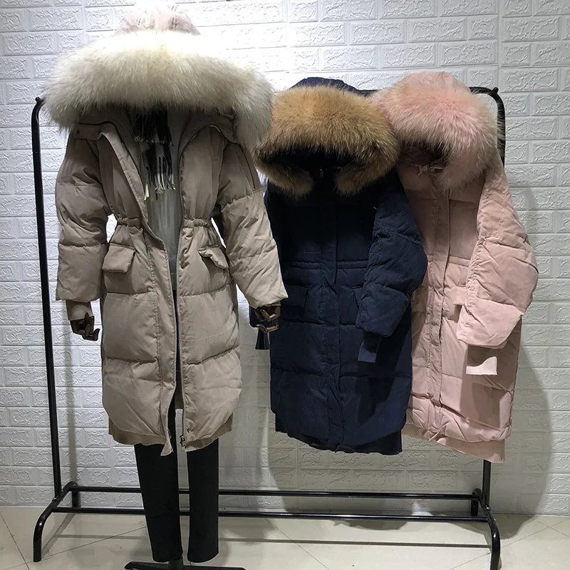 Зима, корейский стиль, Dongdaemun, стиль, Zhang Beibei, женские, средней длины, выше колена, толстые, большие, с меховым воротником, пуховик