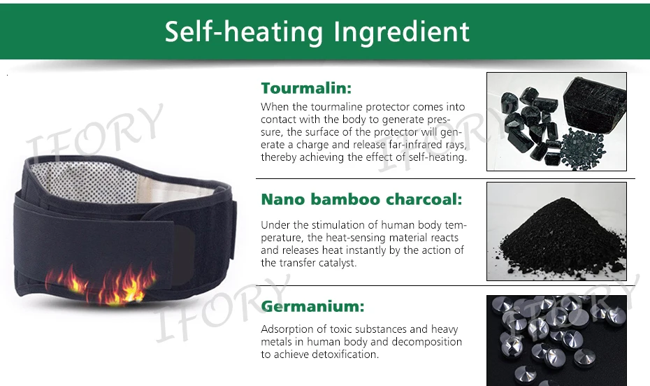 Ifory 105 см поддерживающий пояс для спины, регулируемый магнитотерапевтический турмалин, самонагревающийся, облегчающий боль в пояснице и животе