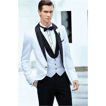 

New 2016 New Arriva lone buttons Notch Lapel White Groom Tuxedos Groomsmen Men's Wedding Suits Best man Suits (Jacket+Pants+Vest