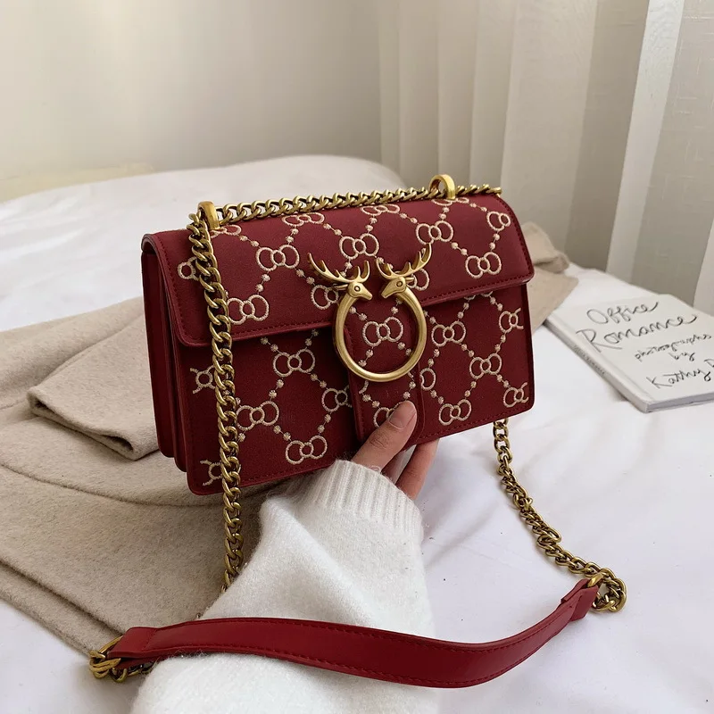 

New Arrival Western Style Bag Women's High Grade Sense Dull Polish Embroidered Shoulder Bag CHIC Chain Shoulder Retro Square Sli