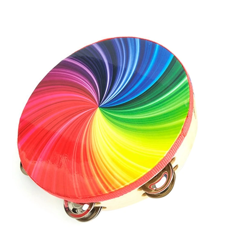 TOP!-10-Inch Percussion Instrument Double-Row Color Tambourine Rainbow Tambourine Performance Hand-Cranked Instrumental Props
